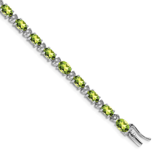 14k White Gold Oval Peridot and Natural Diamond Bracelet