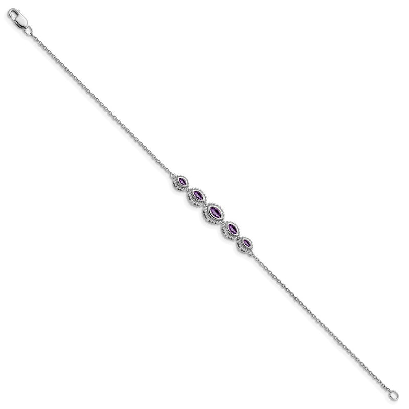 14k White Gold Marquise Amethyst Bracelet