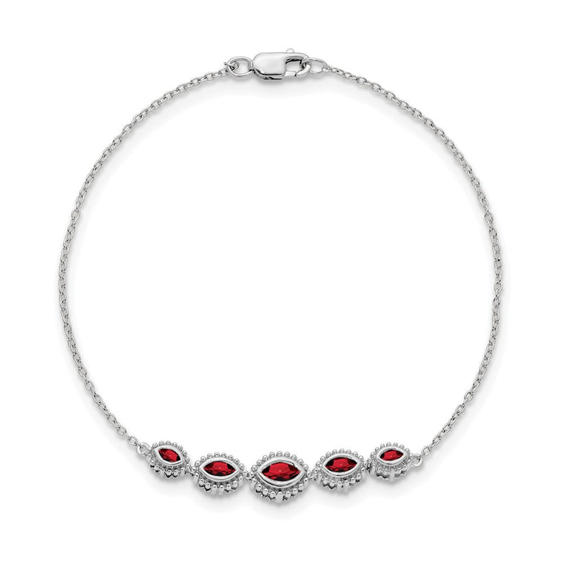 14k White Gold Marquise Garnet Bracelet