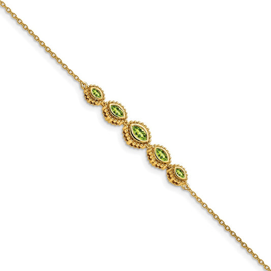 14k Yellow Gold Marquise Peridot Bracelet