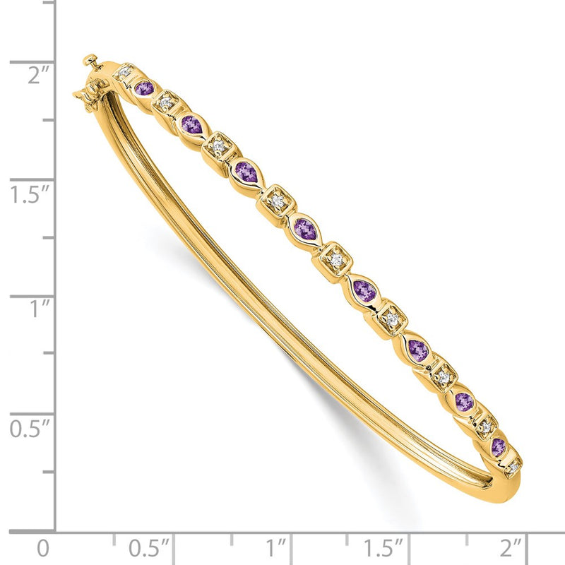 14k Yellow Gold Amethyst and Natural Diamond Bangle