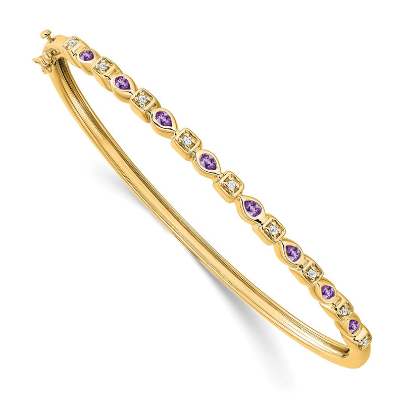 14k Yellow Gold Amethyst and Natural Diamond Bangle