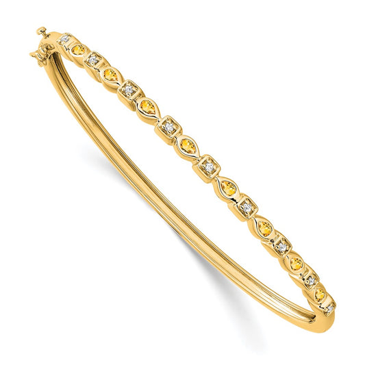 14k Yellow Gold Citrine and Natural Diamond Bangle