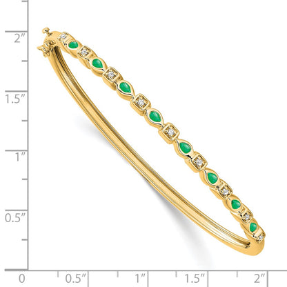 14k Yellow Gold Emerald and Natural Diamond Bangle