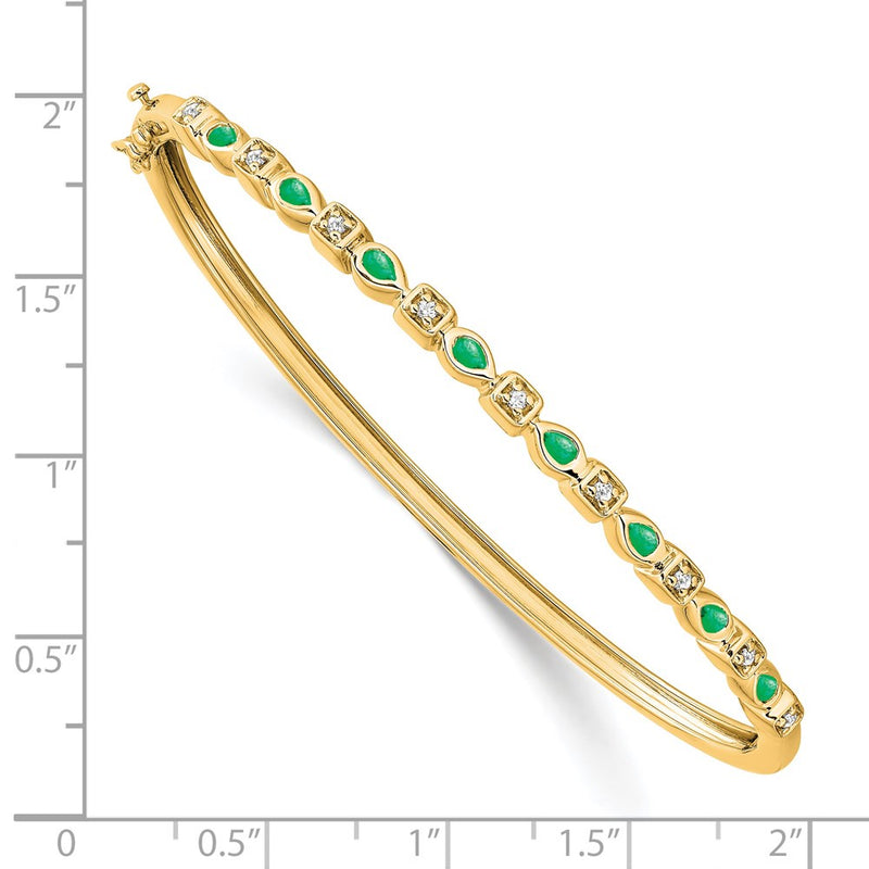 14k Yellow Gold Emerald and Natural Diamond Bangle