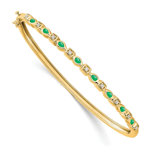 14k Yellow Gold Emerald and Natural Diamond Bangle