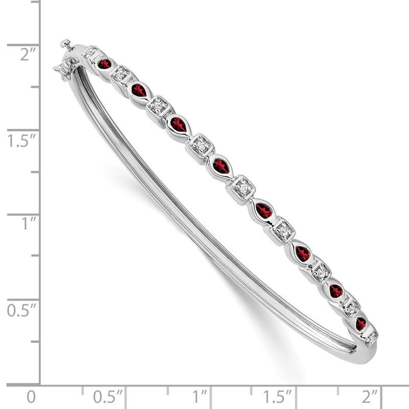 14k White Gold Garnet and Natural Diamond Bangle