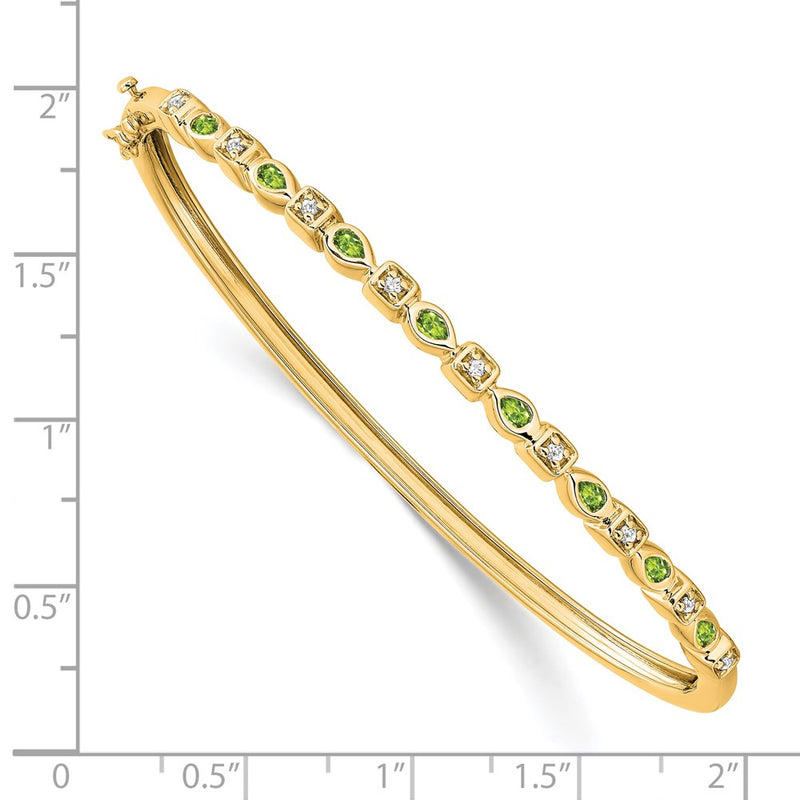 14k Yellow Gold Peridot and Natural Diamond Bangle