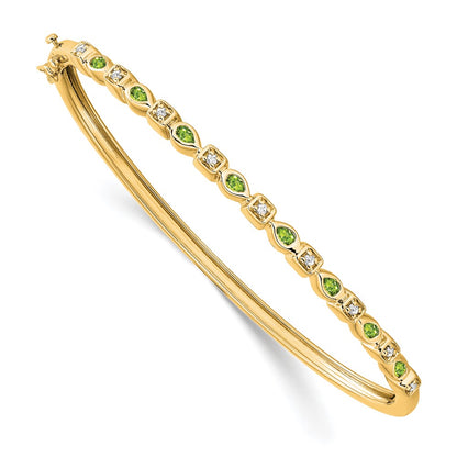 14k Yellow Gold Peridot and Natural Diamond Bangle