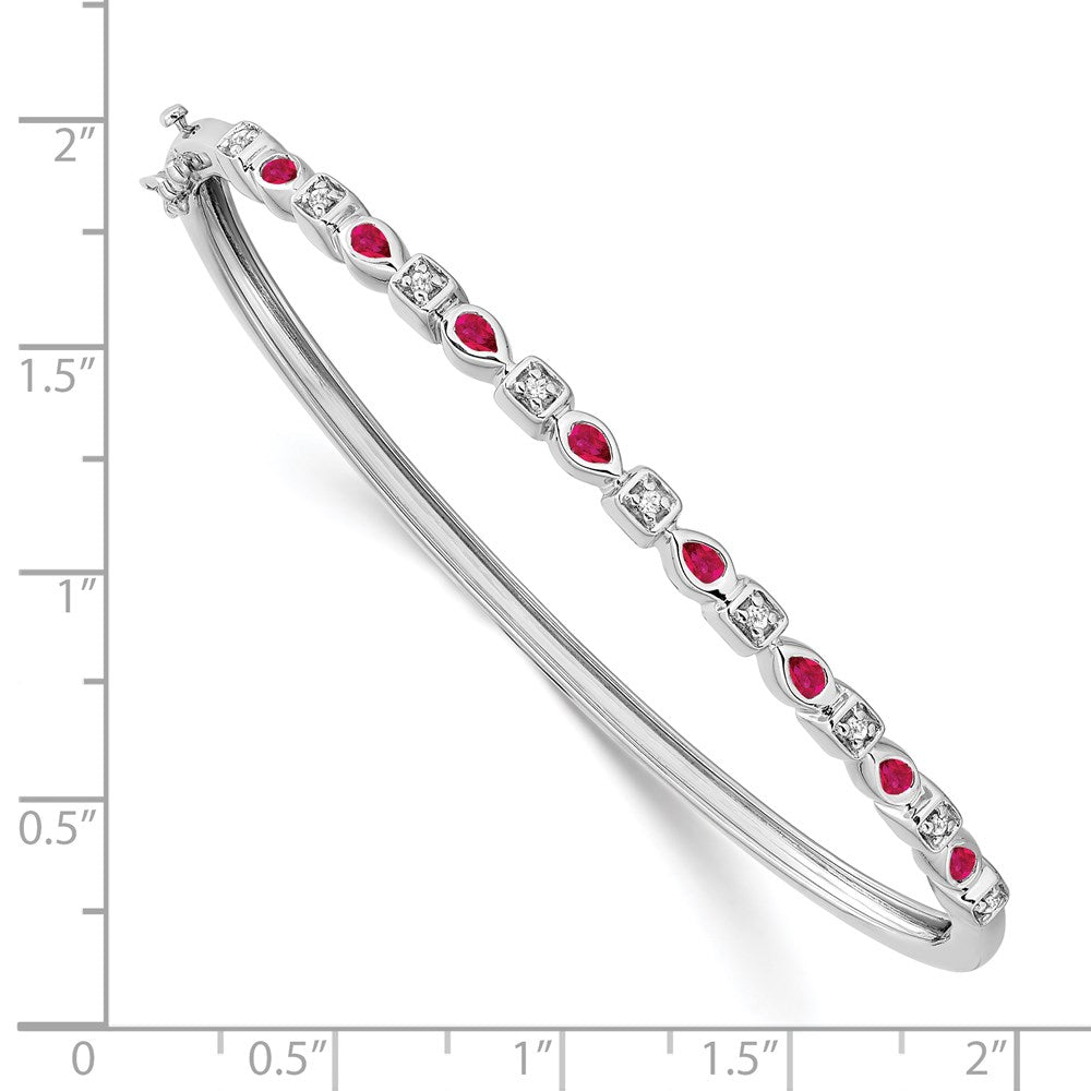 14k White Gold Ruby and Natural Diamond Bangle