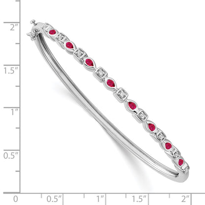 14k White Gold Ruby and Natural Diamond Bangle