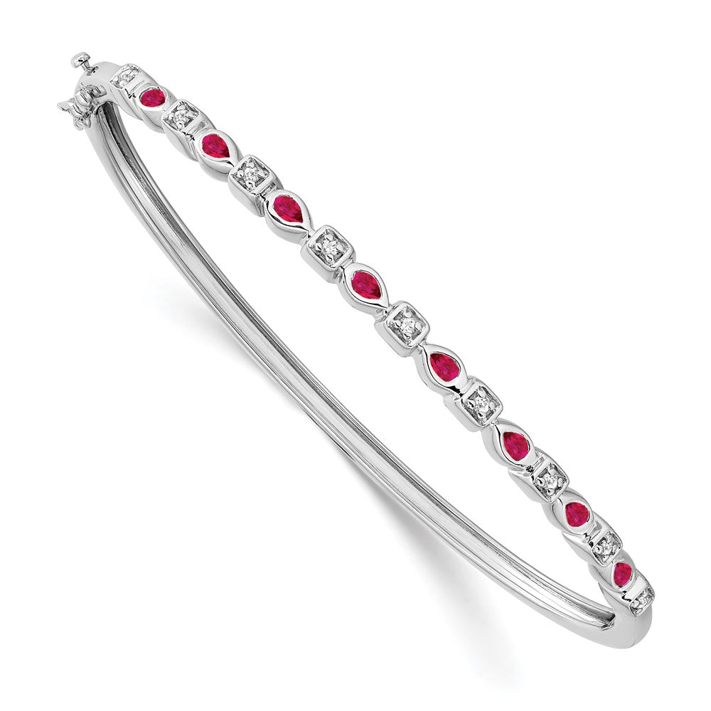14k White Gold Ruby and Natural Diamond Bangle