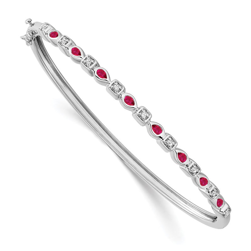 14k White Gold Ruby and Natural Diamond Bangle