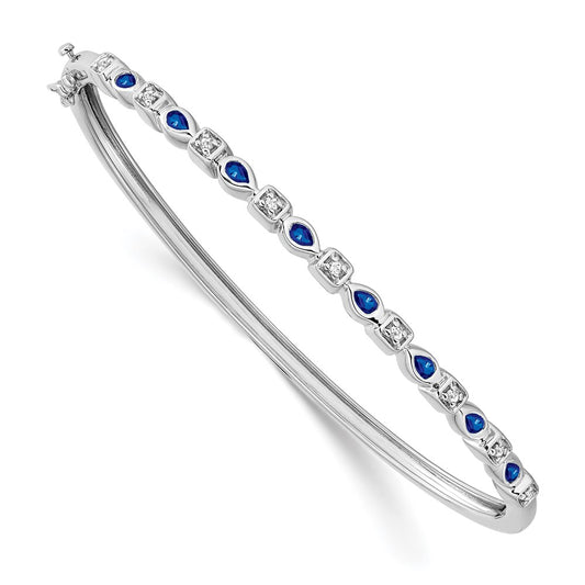 14k White Gold Sapphire and Natural Diamond Bangle