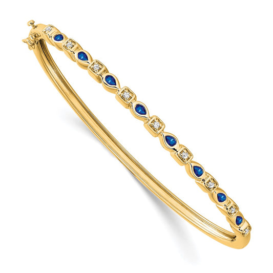 14k Yellow Gold Sapphire and Natural Diamond Bangle