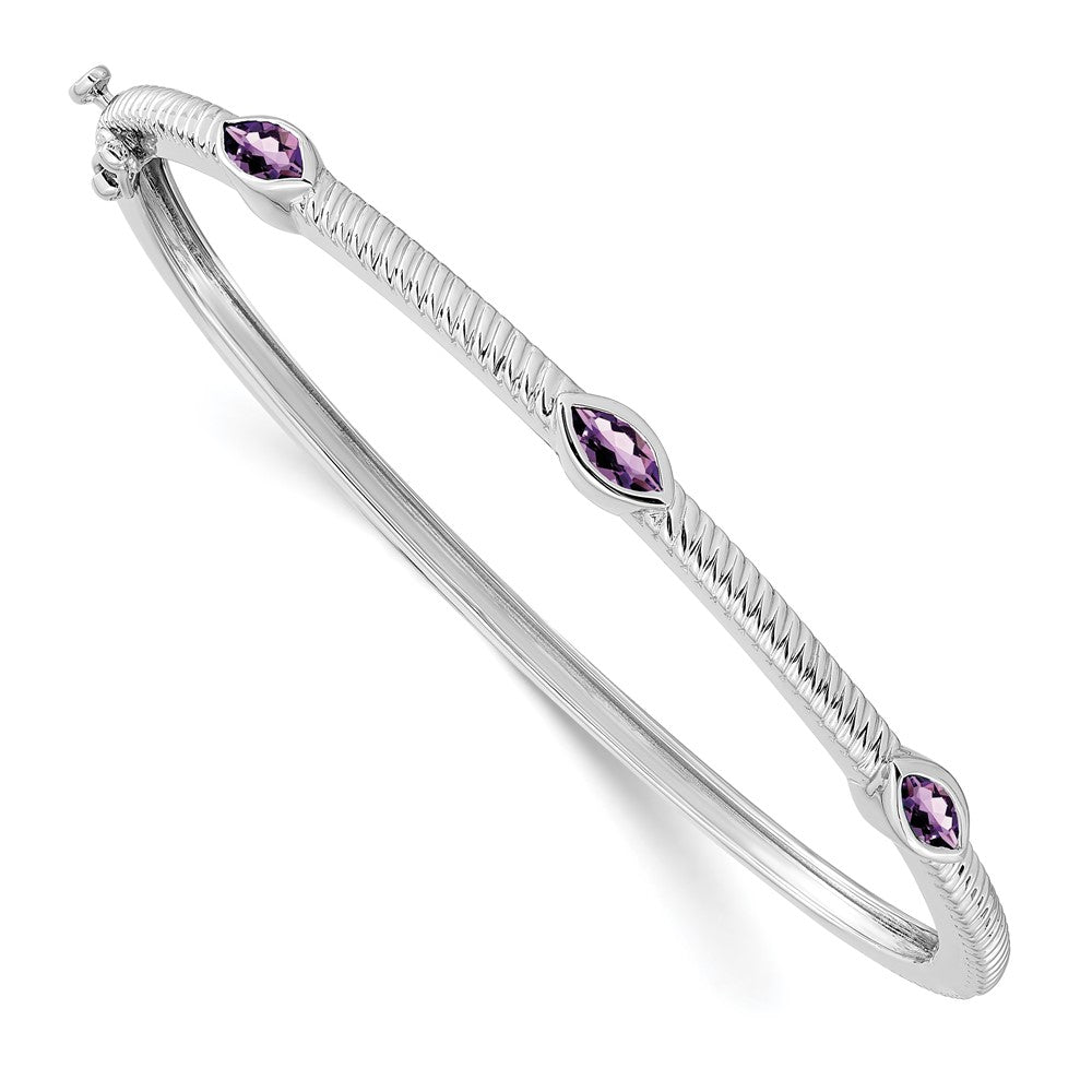 14k White Gold Marquise Amethyst Bangle