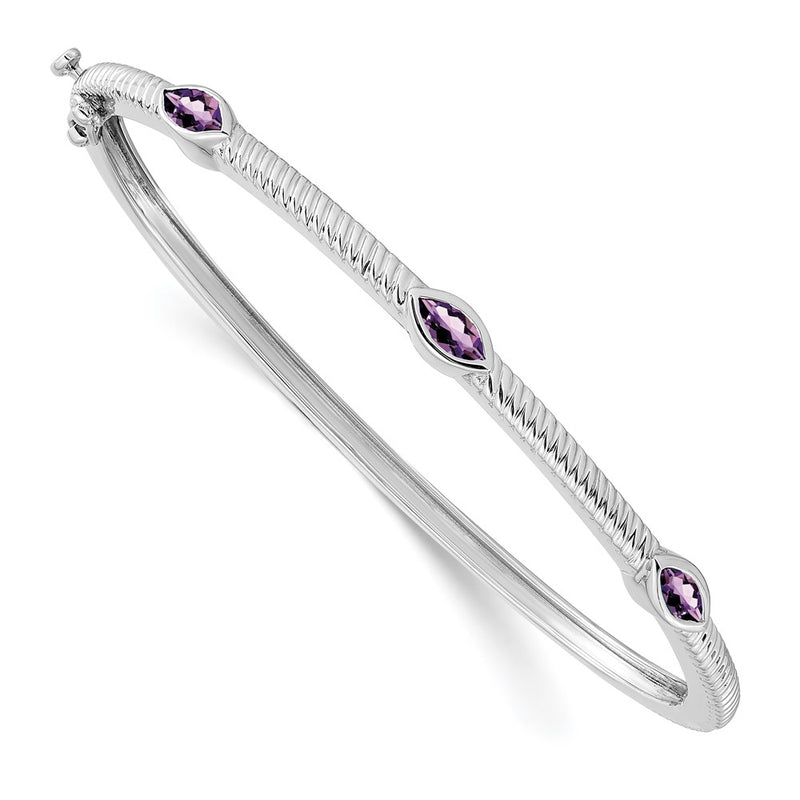 14k White Gold Marquise Amethyst Bangle