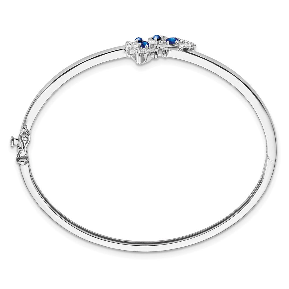 14k White Gold Sapphire and Natural Diamond Butterfly Bangle