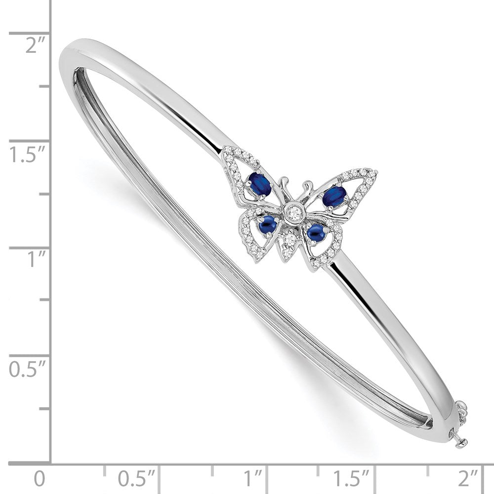 14k White Gold Sapphire and Natural Diamond Butterfly Bangle
