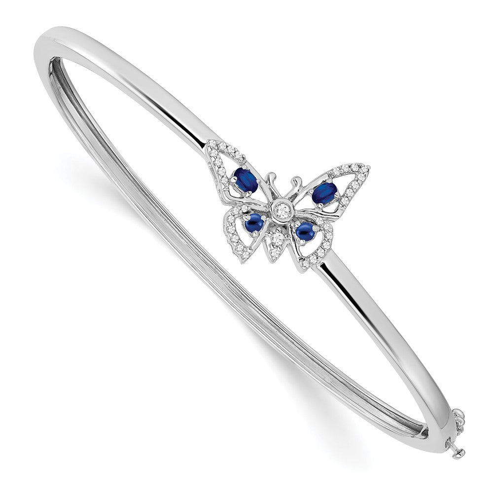 14k White Gold Sapphire and Natural Diamond Butterfly Bangle