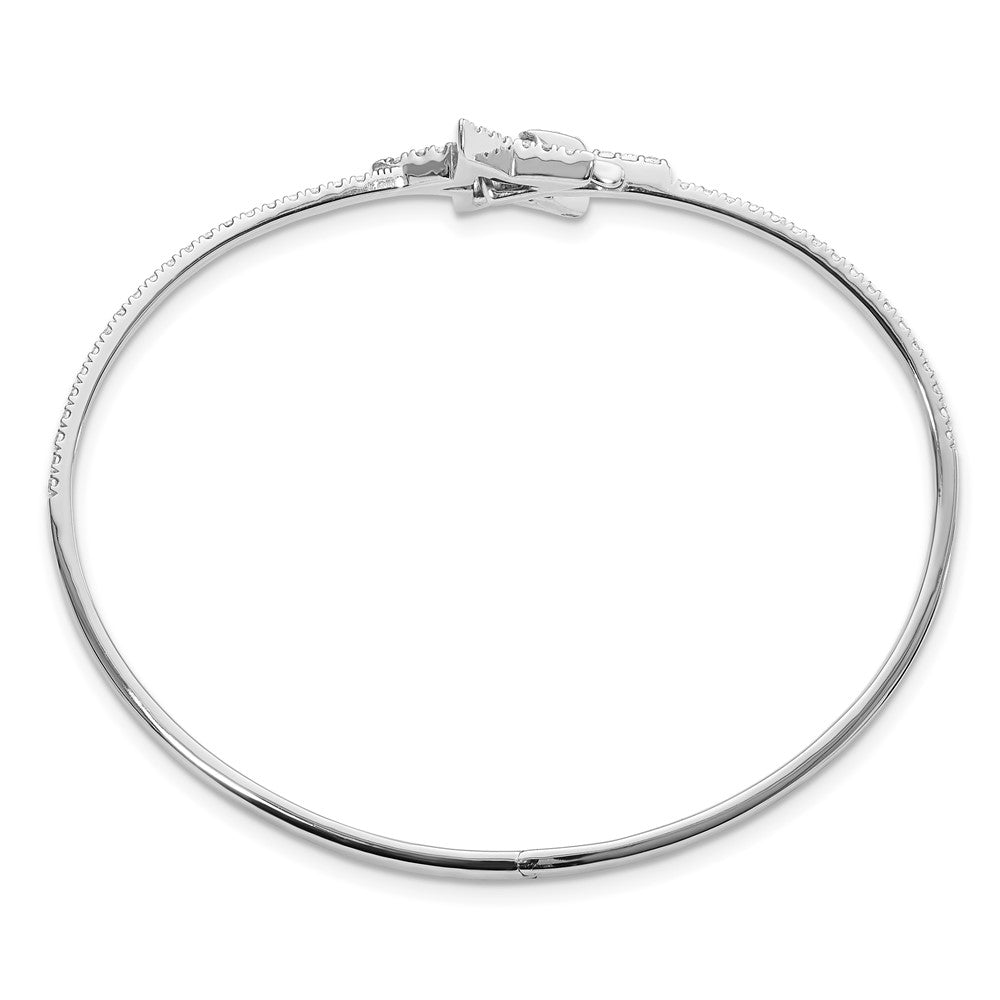 14k White Gold Polished Natural Diamond Star Hinged Bangle