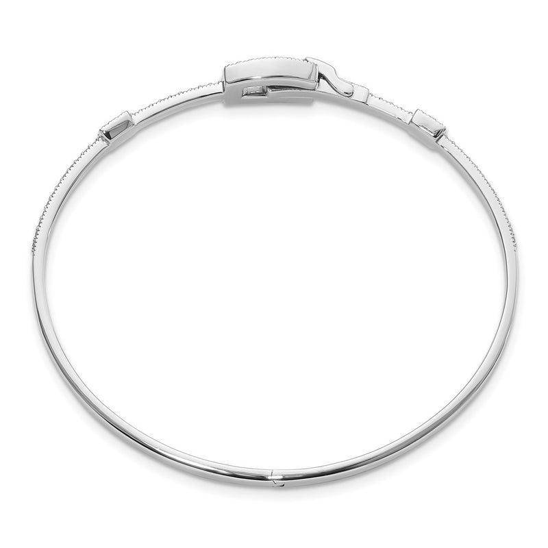 14k White Gold Polished Natural Diamond Square Buckle Hinged Bangle
