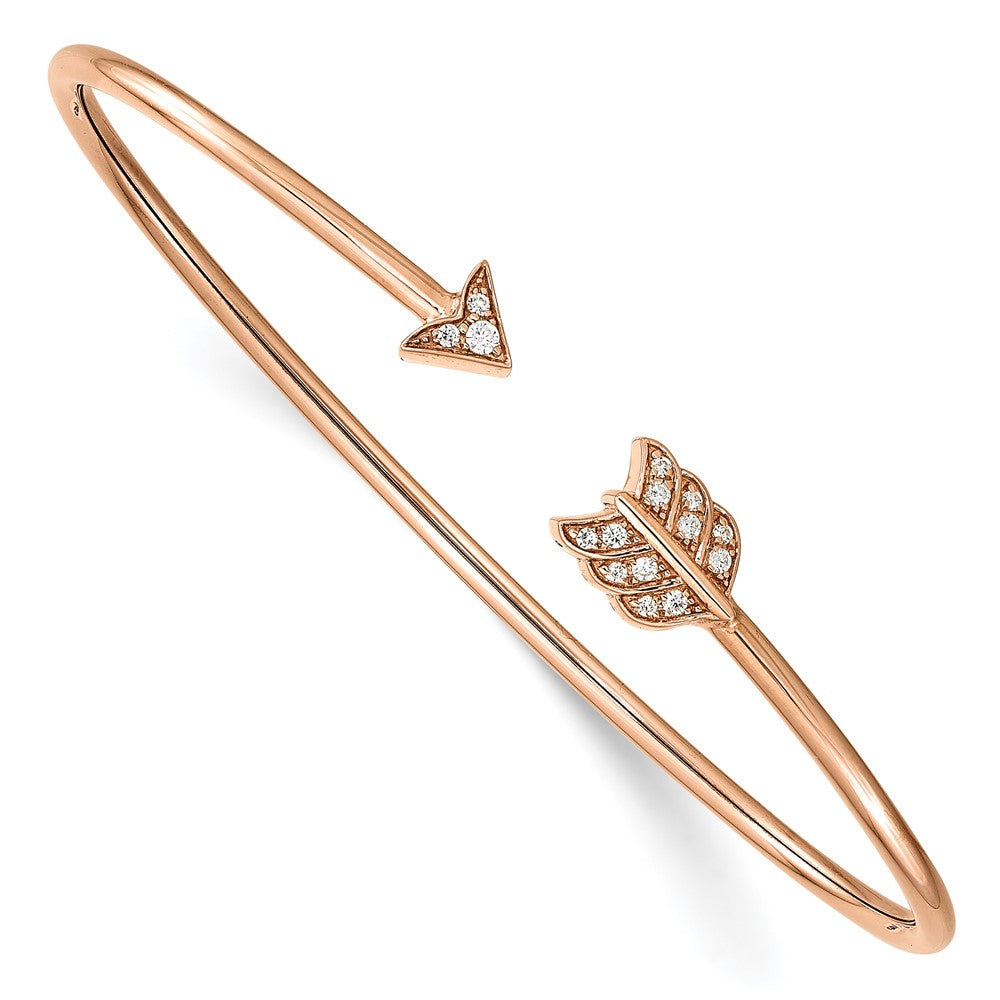 14k Rose Gold Natural Diamond Arrow Cuff Bangle