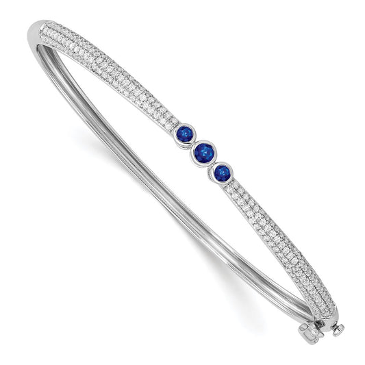 14k White Gold Sapphire and Natural Diamond Bangle