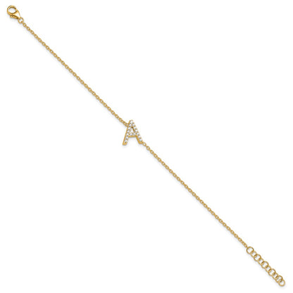 14k Yellow Gold Natural Diamond Sideways Letter A w/ 1in ext. Bracelet
