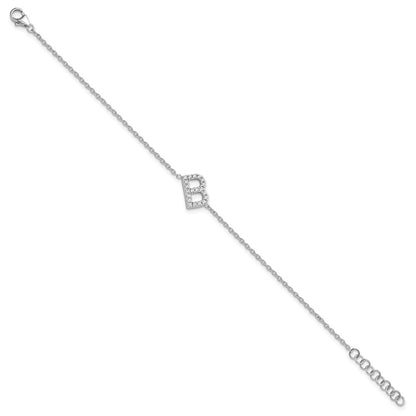 14KW Natural Diamond Sideways Letter B w/ 1in ext. Bracelet