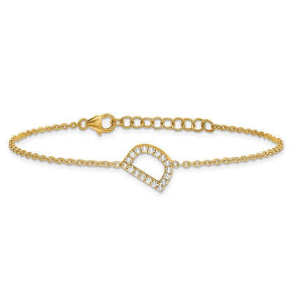 14k Yellow Gold Natural Diamond Sideways Letter D w/ 1in ext. Bracelet
