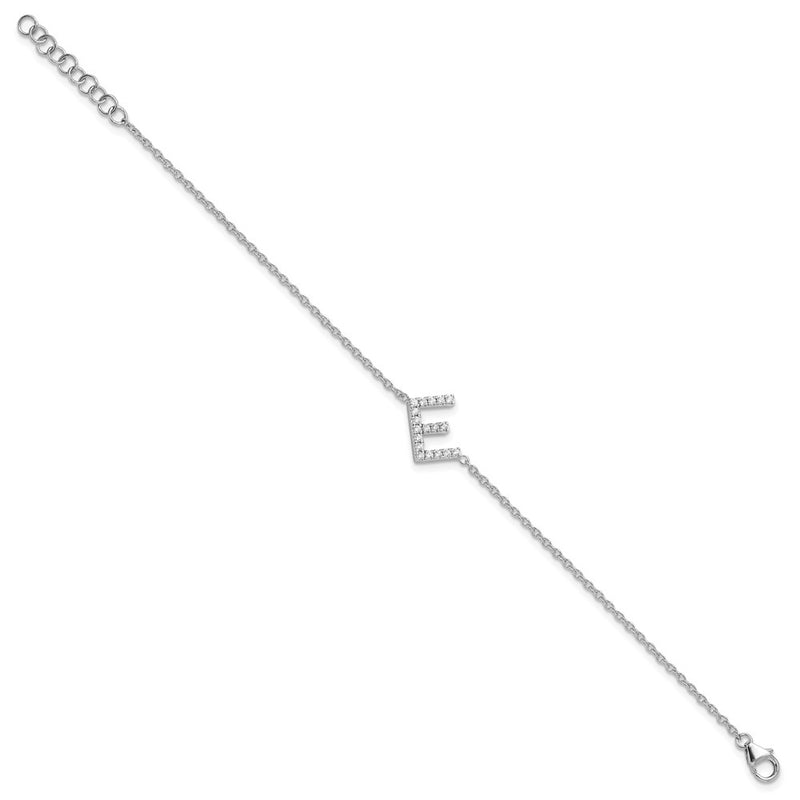 14KW Natural Diamond Sideways Letter E w/ 1in ext. Bracelet