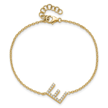 14k Yellow Gold Natural Diamond Sideways Letter E w/ 1in ext. Bracelet
