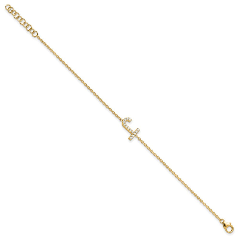 14k Yellow Gold Natural Diamond Sideways Letter J w/ 1in ext. Bracelet