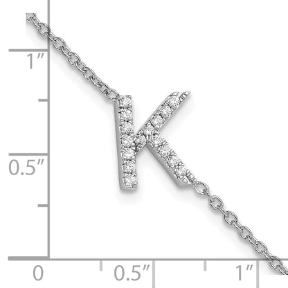 14KW Natural Diamond Sideways Letter K w/ 1in ext. Bracelet