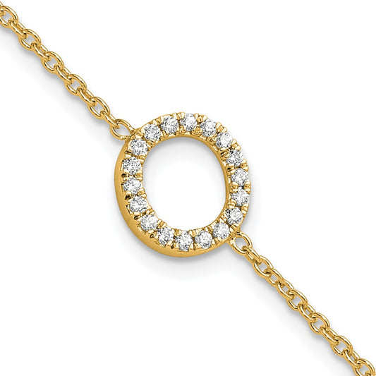 14k Yellow Gold Natural Diamond Sideways Letter O w/ 1in ext. Bracelet