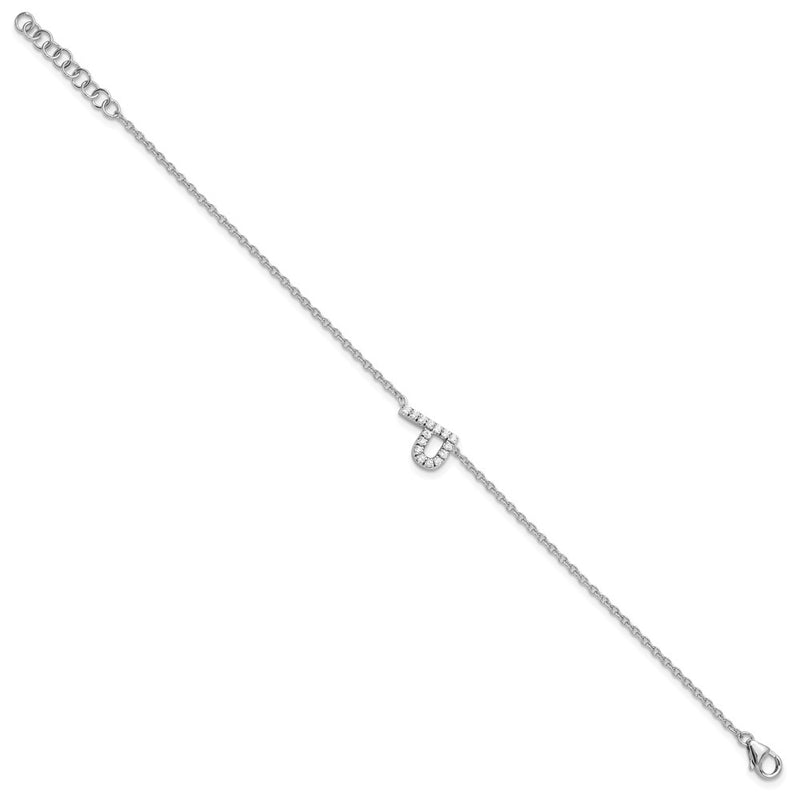 14KW Natural Diamond Sideways Letter P w/ 1in ext. Bracelet