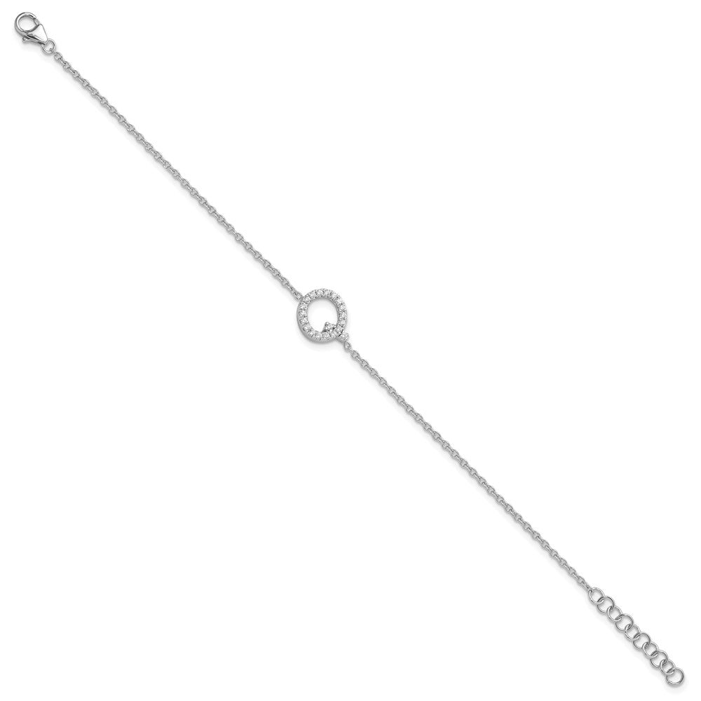 14KW Natural Diamond Sideways Letter Q w/ 1in ext. Bracelet