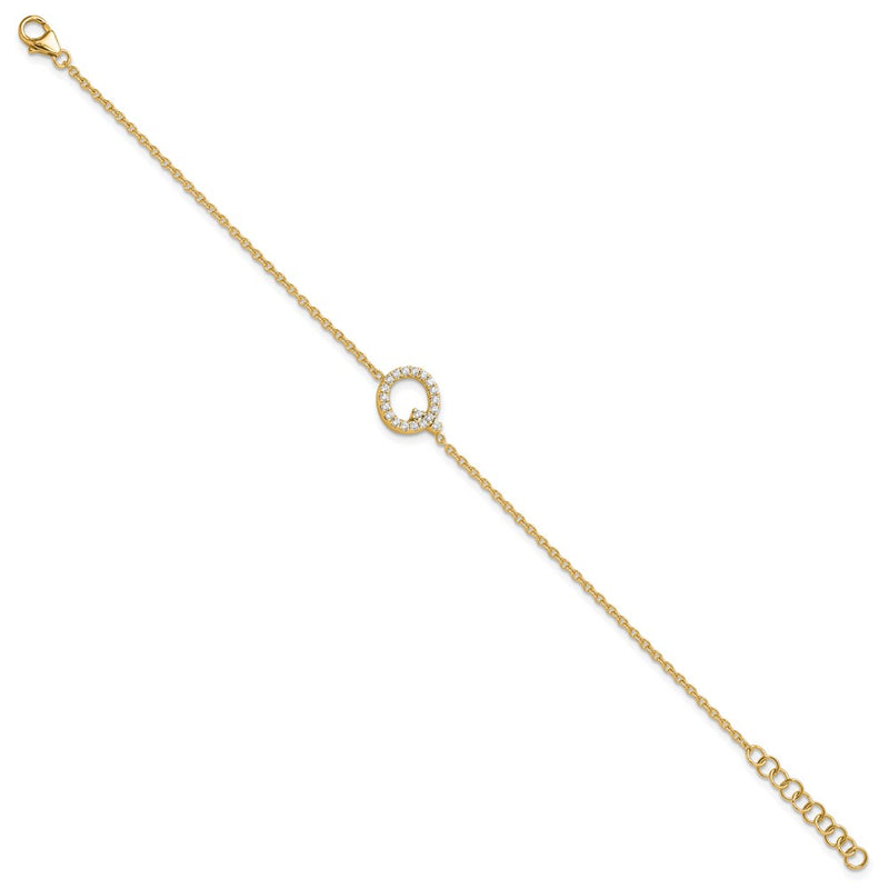 14k Yellow Gold Natural Diamond Sideways Letter Q w/ 1in ext. Bracelet