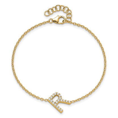 14k Yellow Gold Natural Diamond Sideways Letter R w/ 1in ext. Bracelet