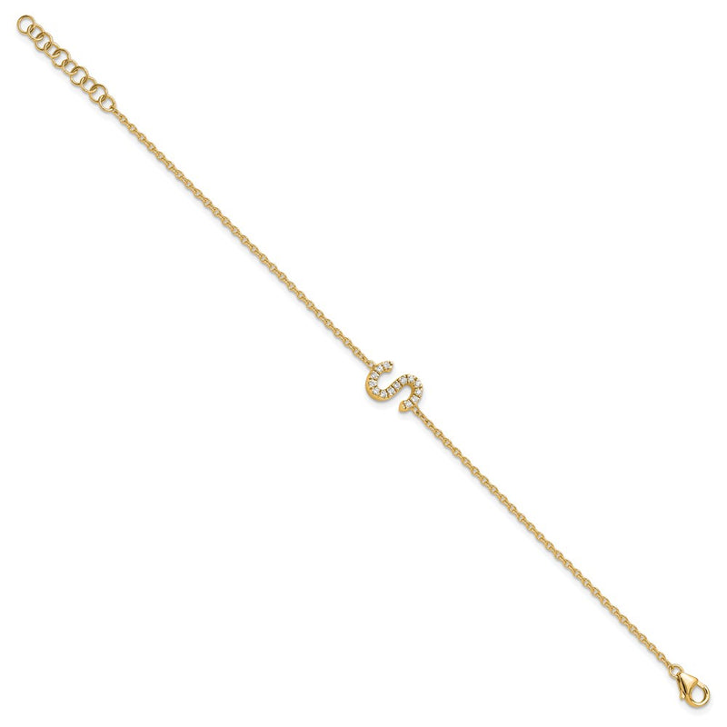 14k Yellow Gold Natural Diamond Sideways Letter S w/ 1in ext. Bracelet