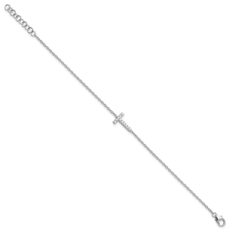 14KW Natural Diamond Sideways Letter T w/ 1in ext. Bracelet