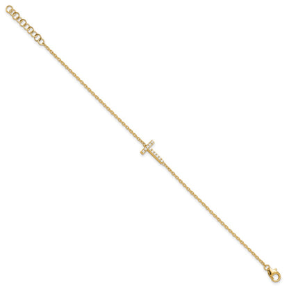 14k Yellow Gold Natural Diamond Sideways Letter T w/ 1in ext. Bracelet