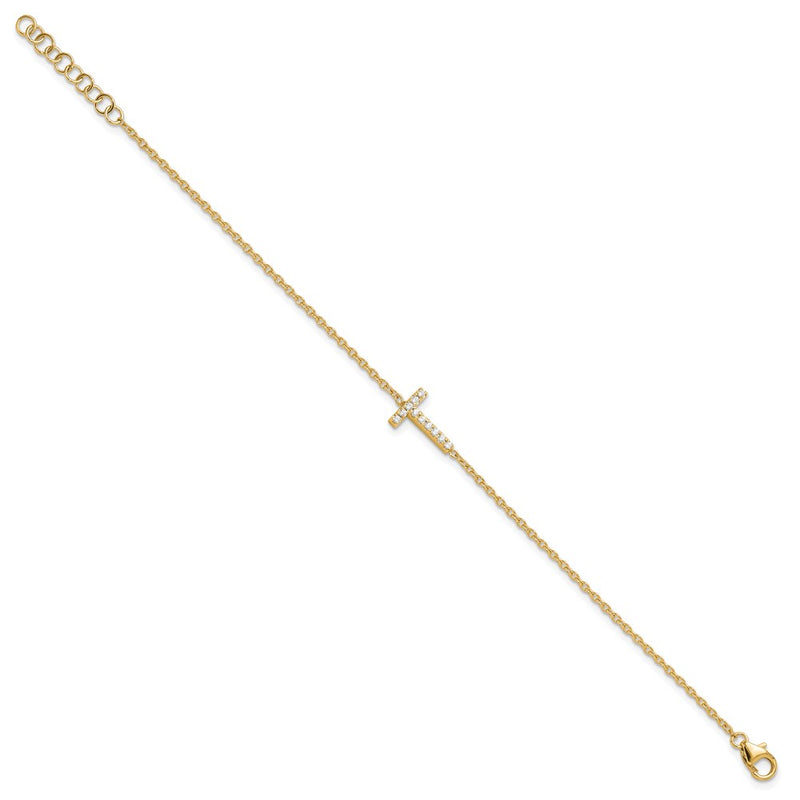 14k Yellow Gold Natural Diamond Sideways Letter T w/ 1in ext. Bracelet