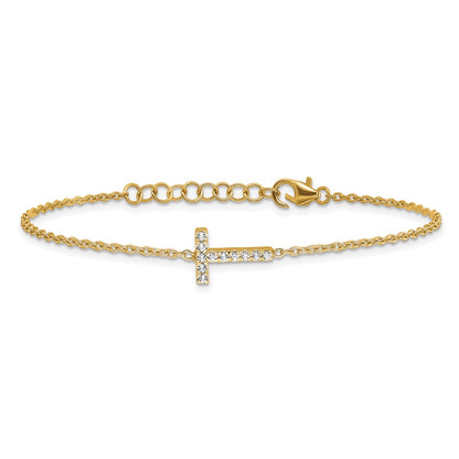 14k Yellow Gold Natural Diamond Sideways Letter T w/ 1in ext. Bracelet
