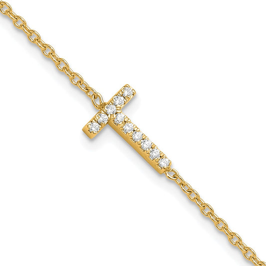 14k Yellow Gold Natural Diamond Sideways Letter T w/ 1in ext. Bracelet