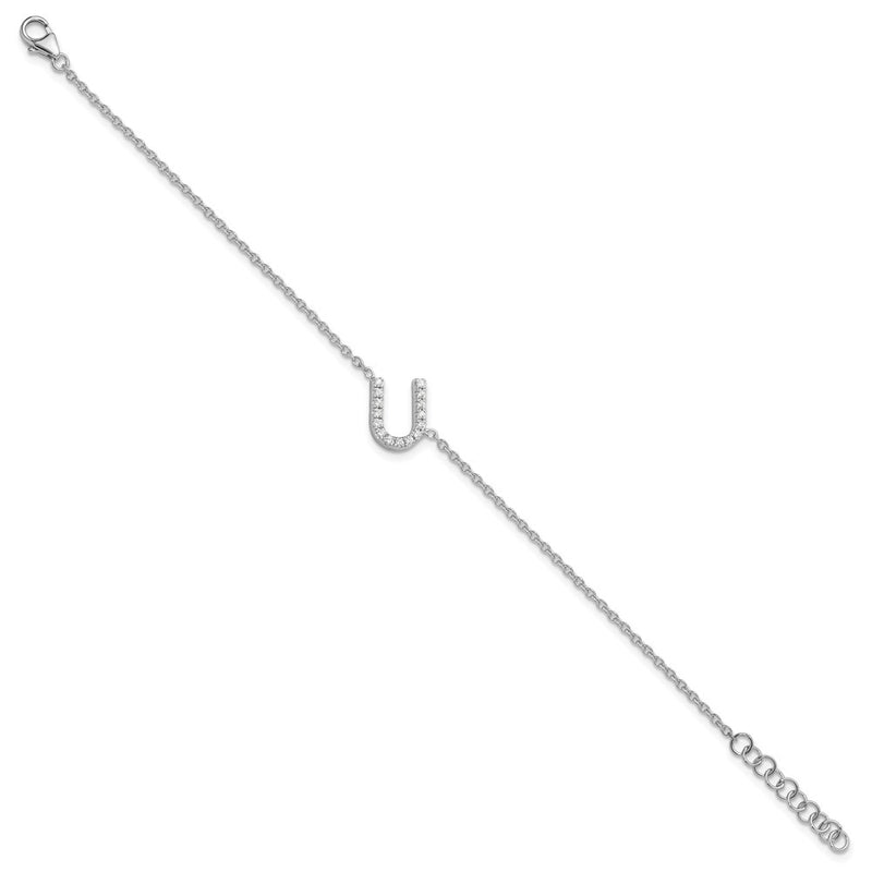 14KW Natural Diamond Sideways Letter U w/ 1in ext. Bracelet