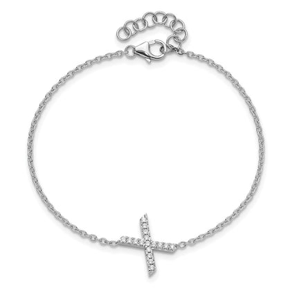 14KW Natural Diamond Sideways Letter X w/ 1in ext. Bracelet
