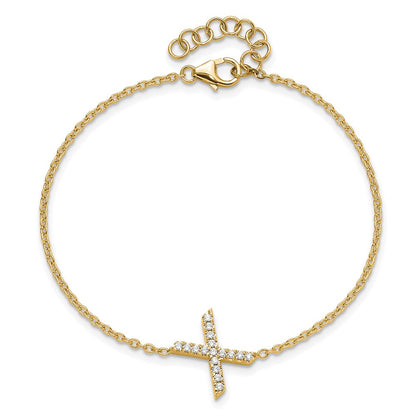 14k Yellow Gold Natural Diamond Sideways Letter X w/ 1in ext. Bracelet