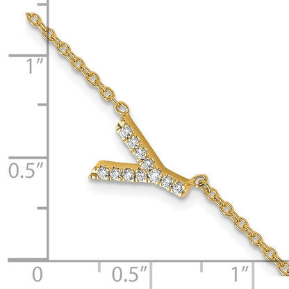 14k Yellow Gold Natural Diamond Sideways Letter Y w/ 1in ext. Bracelet